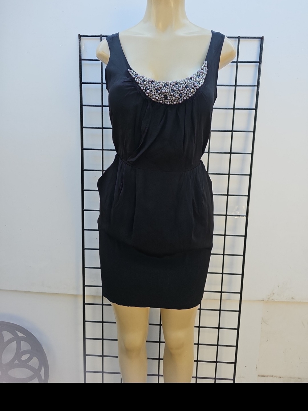 Embellished Scoop-Neck Black Mini Dress
